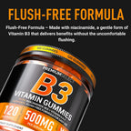 Premium Select Nutrition – Vitamina B3 Gominolas de Niacinamida 500mg – Sin Rubor – con Vitaminas A y E – 120 Gominolas Veganas – Sin OGM, Sin Azúcar, Sin Gluten – Suministro para 2 Meses