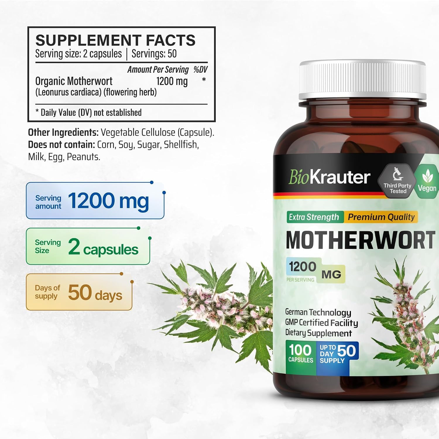 BIO KRAUTER® Agripalma para Menopausia - Cápsulas Veganas 1200 mg por Dosis - 100 Cápsulas (50 Días)
