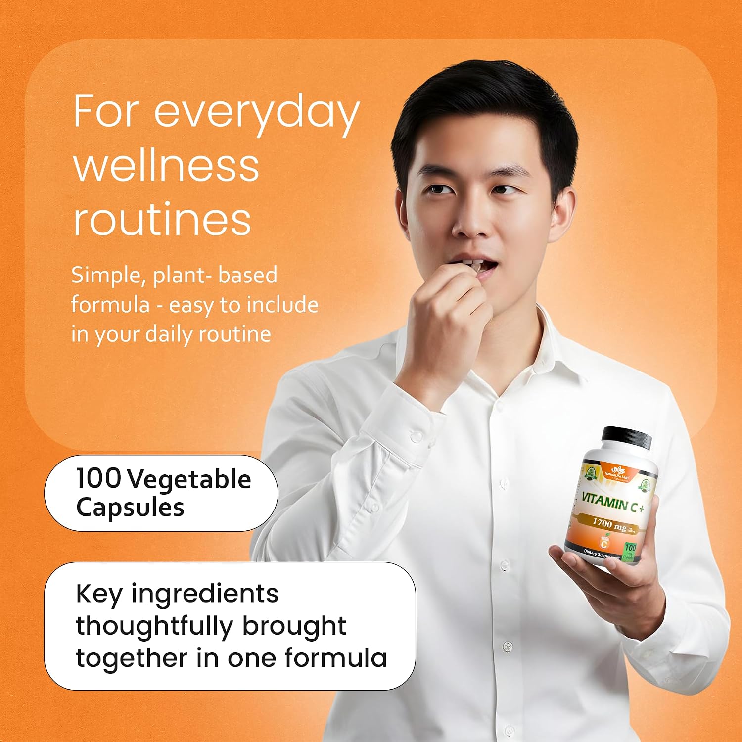 NaturaLife Labs Vitamina C con Vitamina D3, Zinc, Saúco y Jengibre – 1.700 mg por ración – 100 Cápsulas Veganas