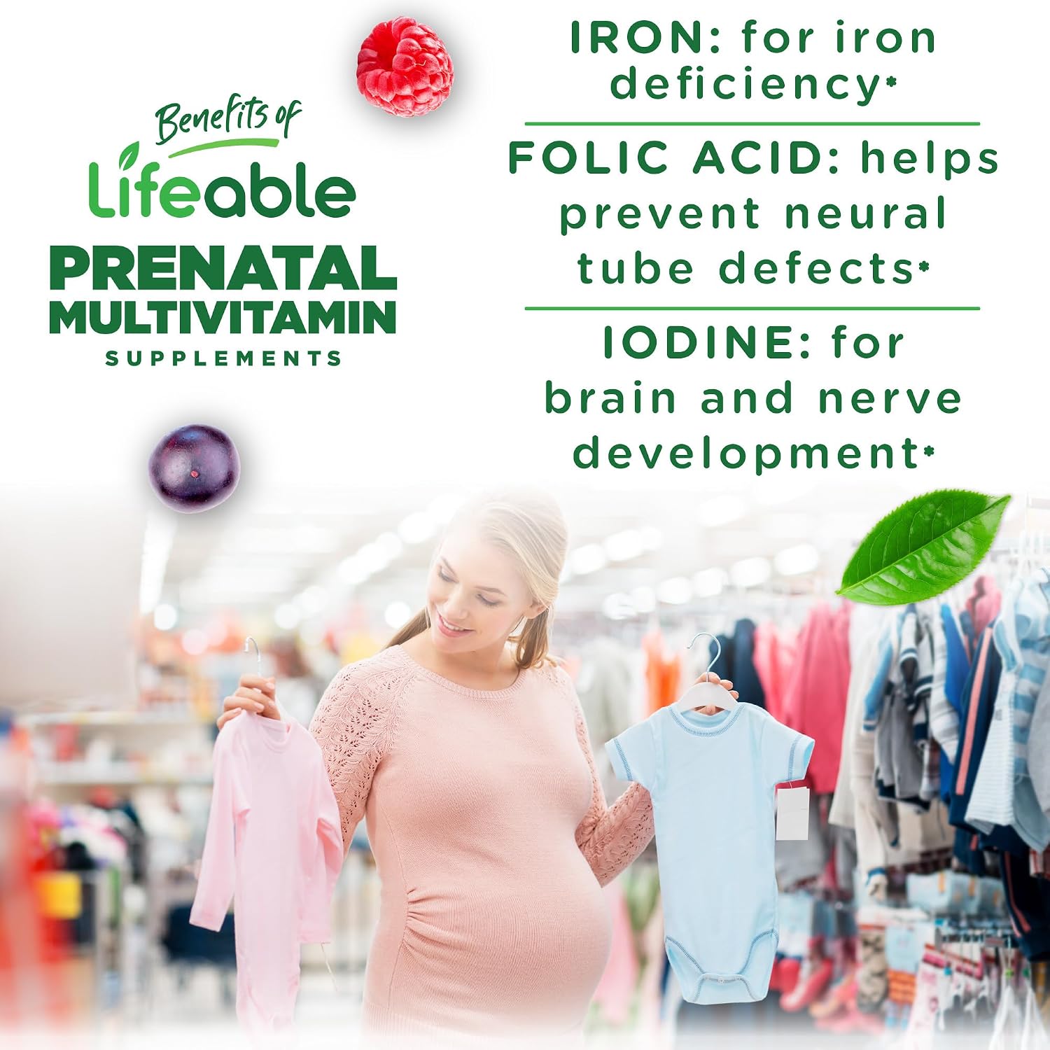 Lifeable Prenatal Multivitamin Gummies - Gominolas Prenatales con Hierro, Colina y Ácido Fólico - 90 Unidades