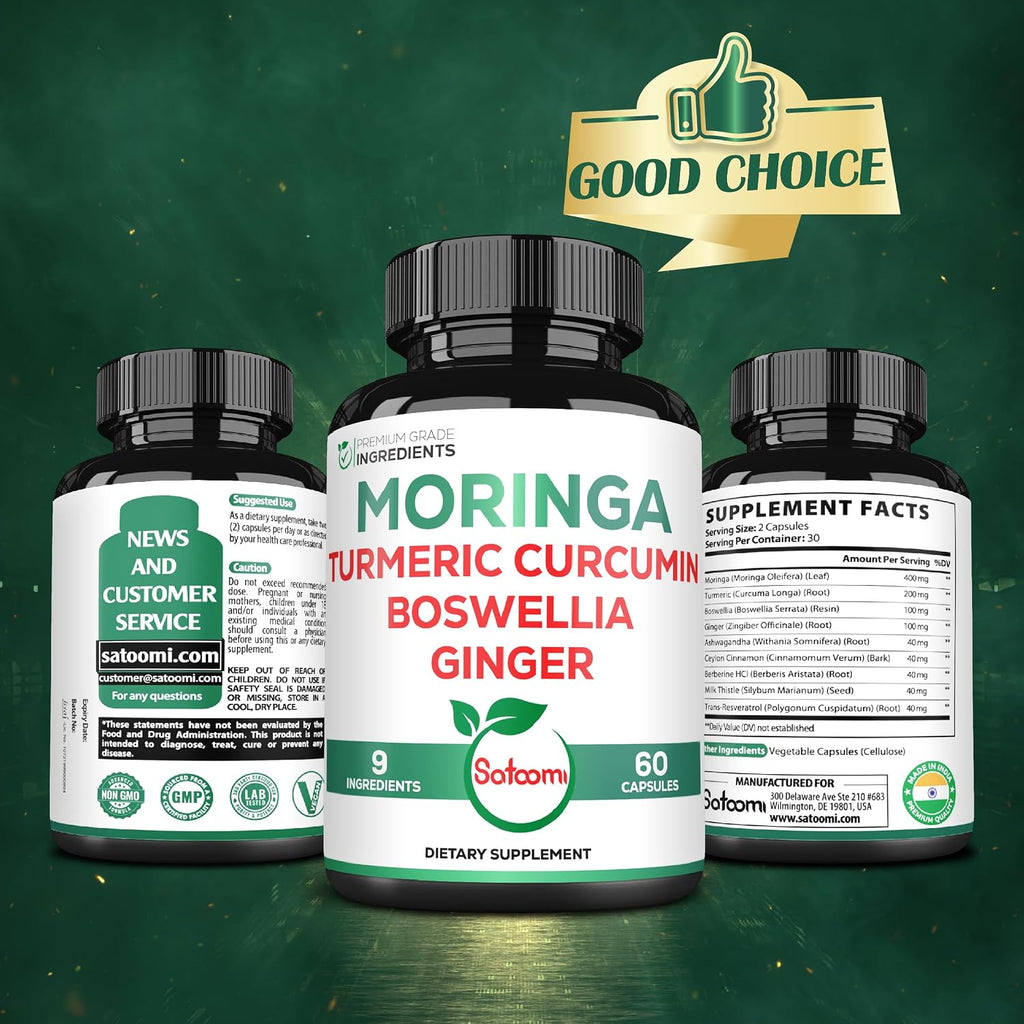 Satoomi 9in1 Cápsulas de Moringa - Complejo de 9 Ingredientes Naturales (60 Cápsulas)