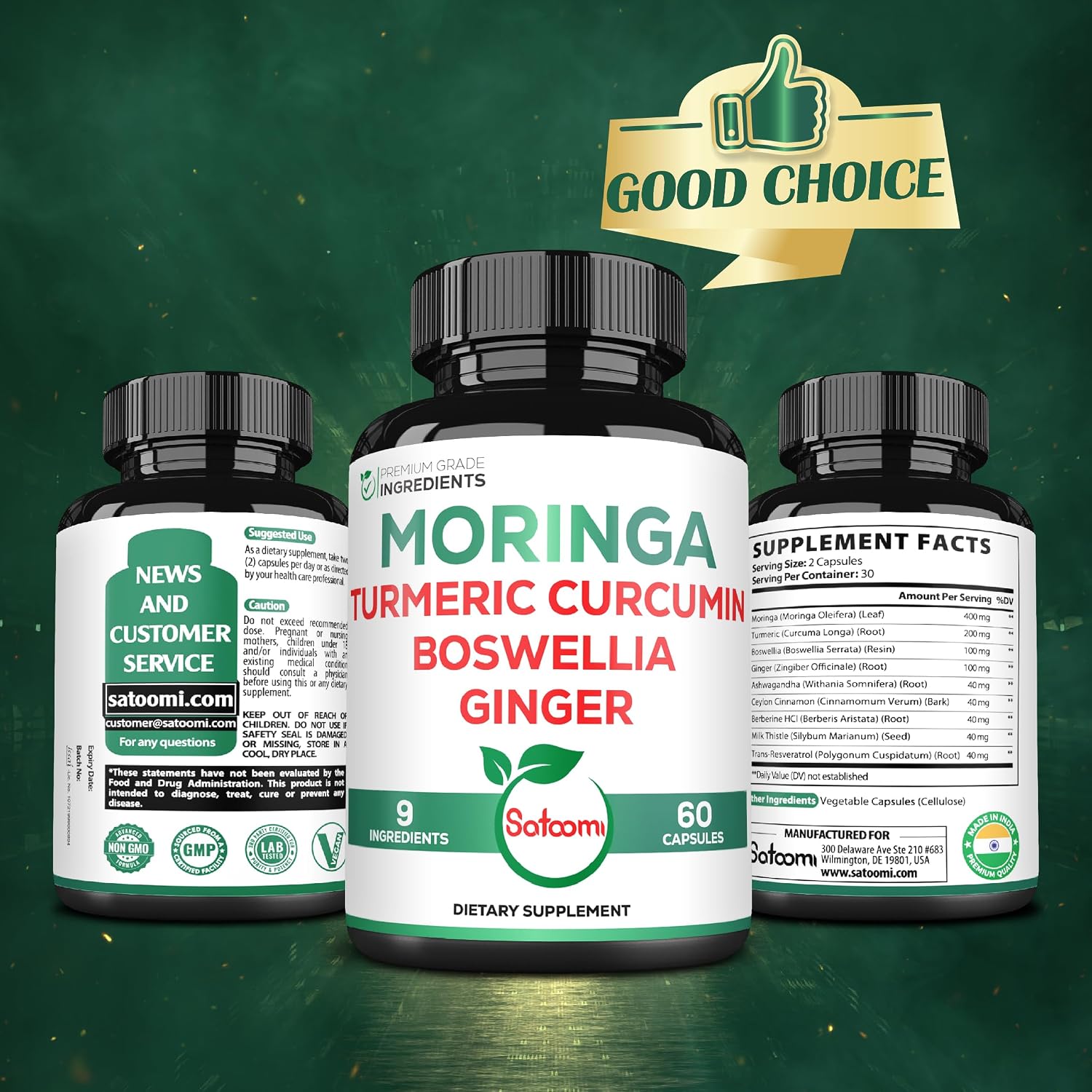 Satoomi 9in1 Cápsulas de Moringa - Complejo de 9 Ingredientes Naturales (60 Cápsulas)