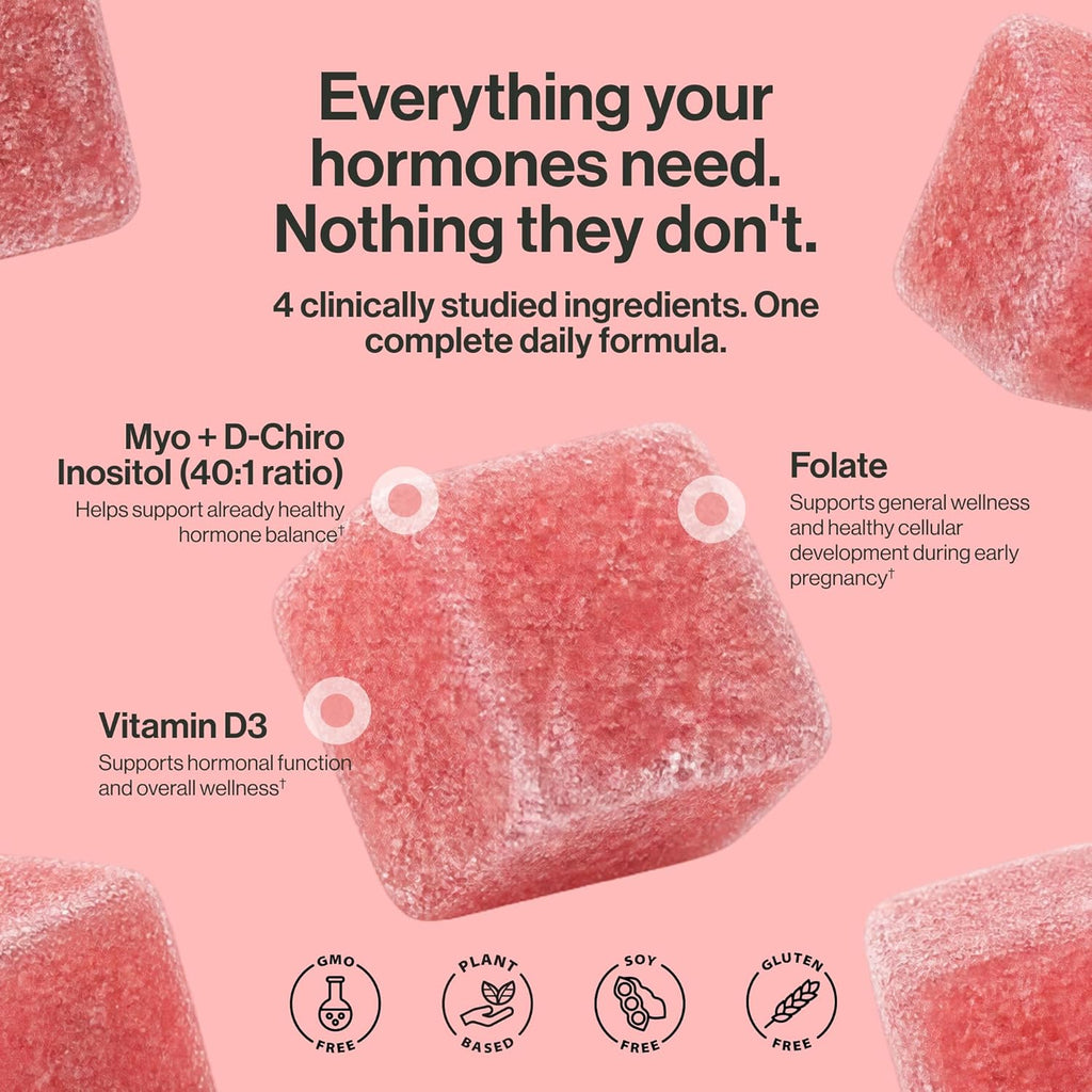 kindnature Myo-Inositol & D-Chiro Inositol Gummies – 2000mg + 50mg, Ratio 40:1, con Vitamina D y Folato, Sabor Sandía, Vegano (120 Gominolas)