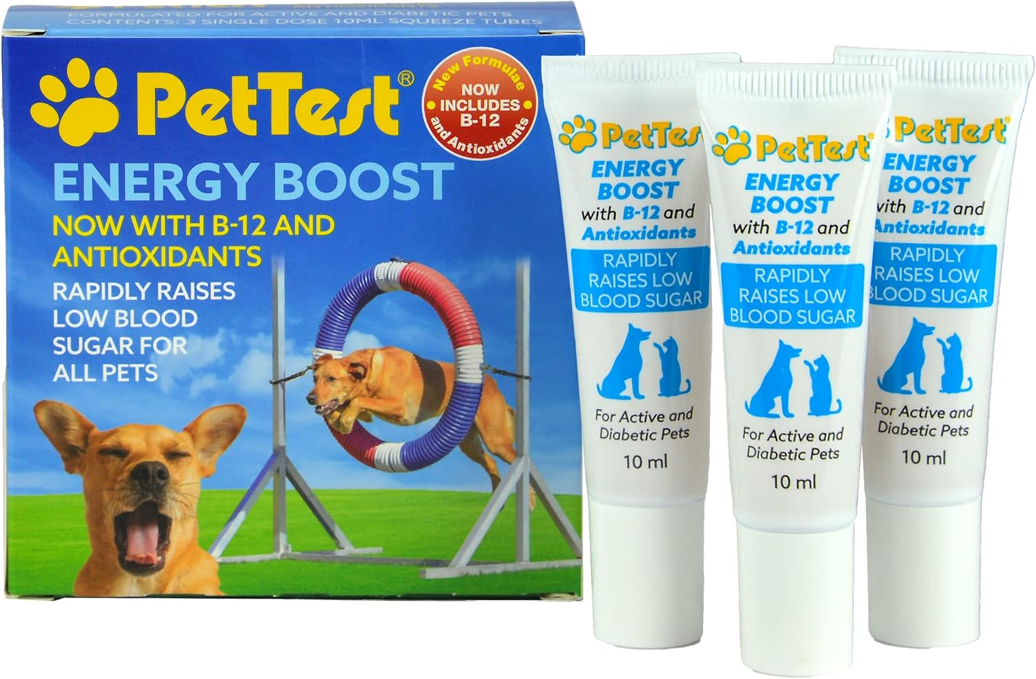 PetTest Energy Boost Glucosa SOS 3x10ml con B12 y Antioxidantes para Perros y Gatos
