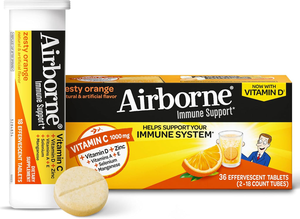 Airborne Zesty Orange Vitamina C 1000mg Efervescente - 36 Comprimidos