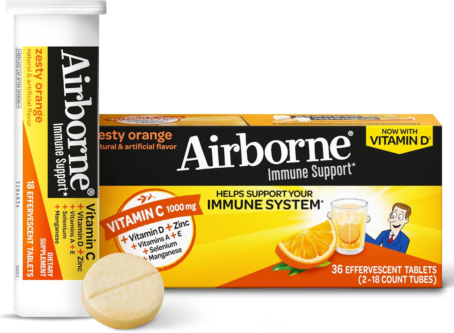 Airborne Zesty Orange Vitamina C 1000mg Efervescente - 36 Comprimidos