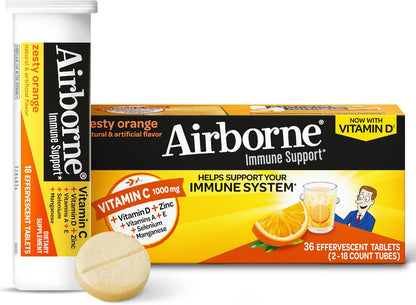 Airborne Zesty Orange Comprimidos Efervescentes Vitamina C 1000mg x 36 Comprimidos (Pack de 2) – Image 8