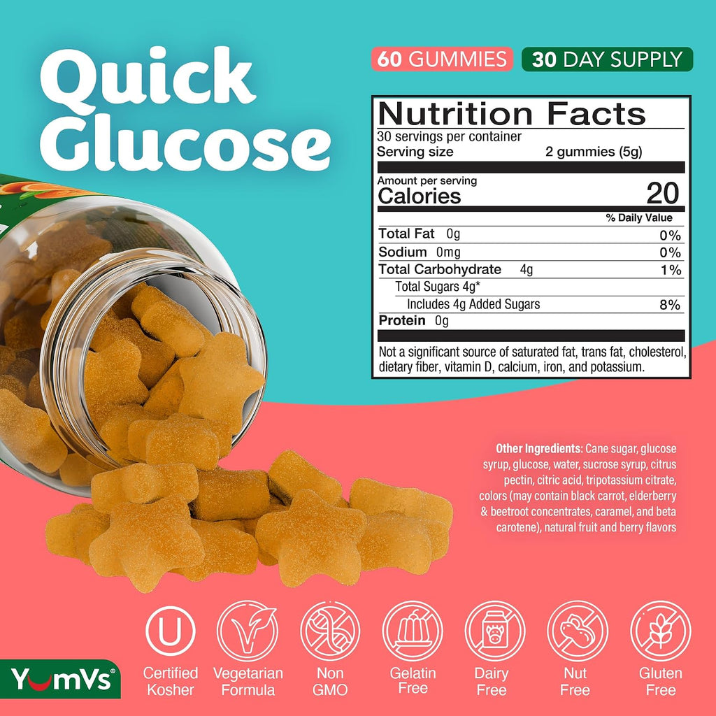 YUM-V'S Gominolas de Glucosa - 60 Gominolas Masticables - Sabor Naranja Natural