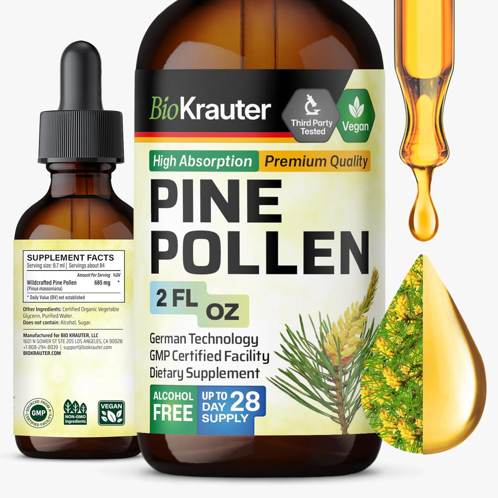 BIO KRAUTER® Polen de Pino para Hombres - Tintura Vegana Pura 685 mg por Dosis, 2 oz - Apoyo Inmunitario y Antioxidante