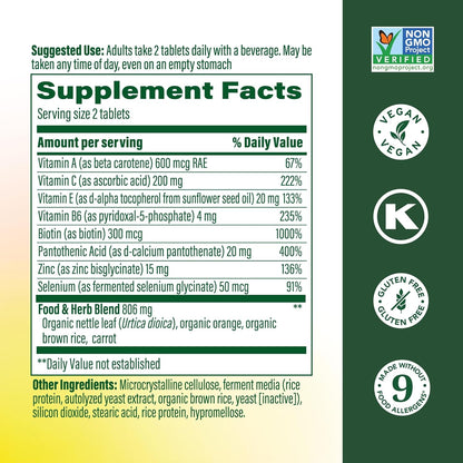 MegaFood Skin, Nails & Hair 2 - Vitaminas – La biotina contribuye al funcionamiento normal del sistema nervioso. – Image 2