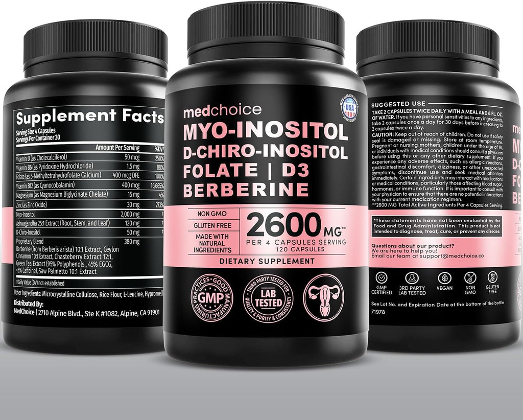 Complejo Inositol 14-en-1 Mujer – 40:1 Myo & D-Chiro con Folato, Vitamina D3, Zinc, Magnesio y Botánicos – 120 Cápsulas (Pack de 4)