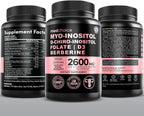 14-en-1 Complejo de Inositol para Mujer – 40:1 Myo & D-Chiro Inositol con Folato, Vitamina D3, Zinc, Magnesio y Botánicos – 120 Cápsulas (Pack de 3)