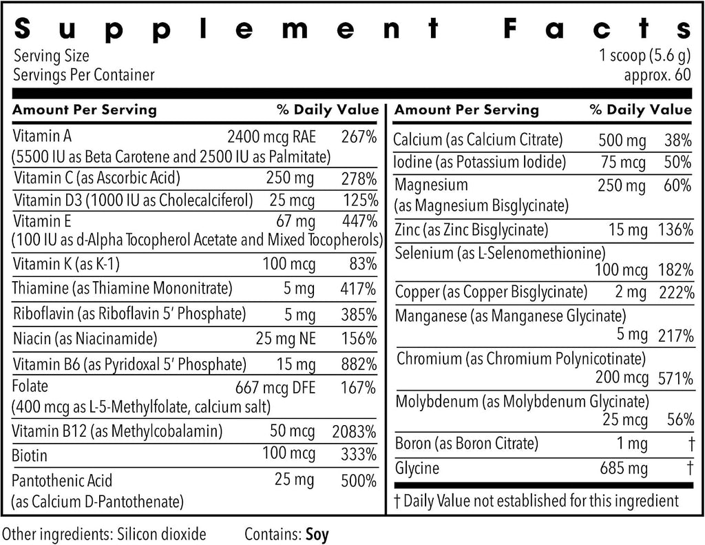 Metabolic Maintenance Vitamin Mineral Base Powder - Polvo Multivitamínico Completo - Vitaminas Activas y Minerales Quelados - 60 Dosis (311 g)