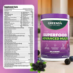 Greens+ Advanced Multi Wild Berry - Polvo de Superalimentos Orgánico con Vitaminas y Minerales, 267 g