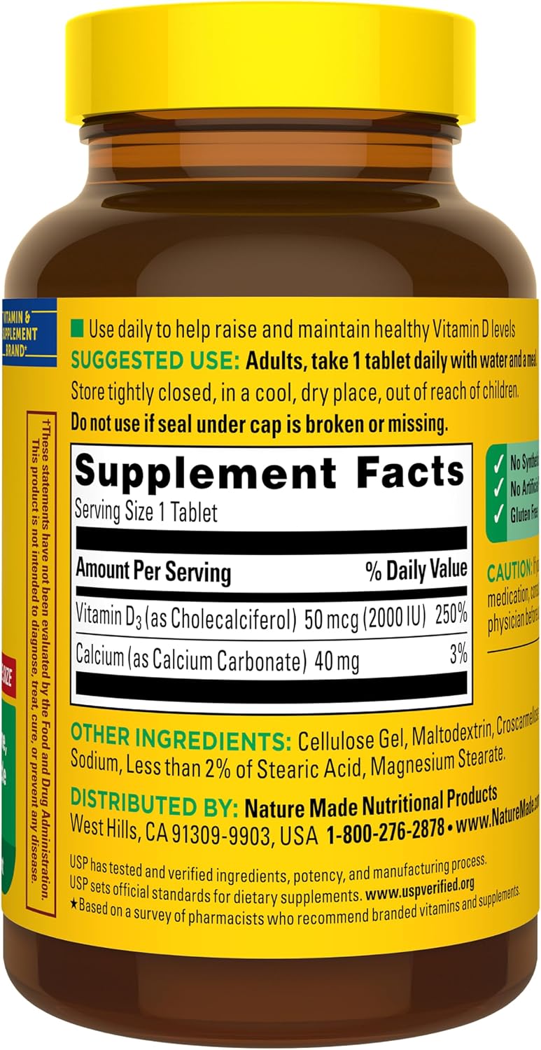 Nature Made Vitamina D3 2000 IU (50 mcg) - 220 Comprimidos