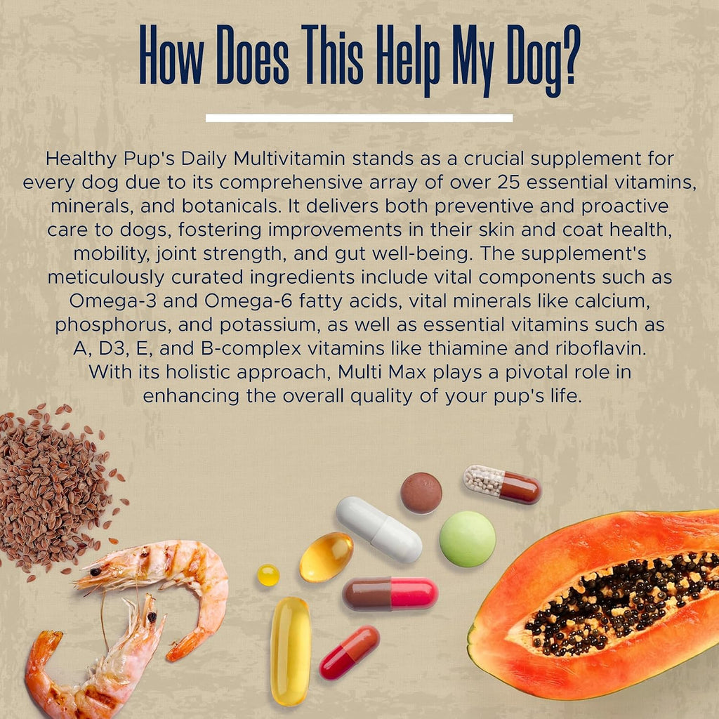 Suplemento multivitamínico para perros - 120 masticables blandos con Omega, Probióticos, Glucosamina y más - para perros pequeños, grandes y mayores