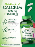 Nature's Truth Calcio 1200 mg con Vitamina D3 5000 UI, 120 comprimidos (Pack de 3)