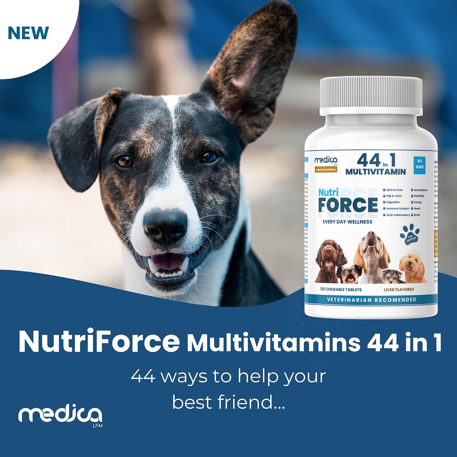 NutriForce 44-in-1 Multivitamínico para Perros - 120 Comprimidos Masticables