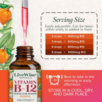 Organic Vitamin B12 1000 mcg Sublingual Liquid Drops - Naranja - 1 oz (6 Meses de Suministro)