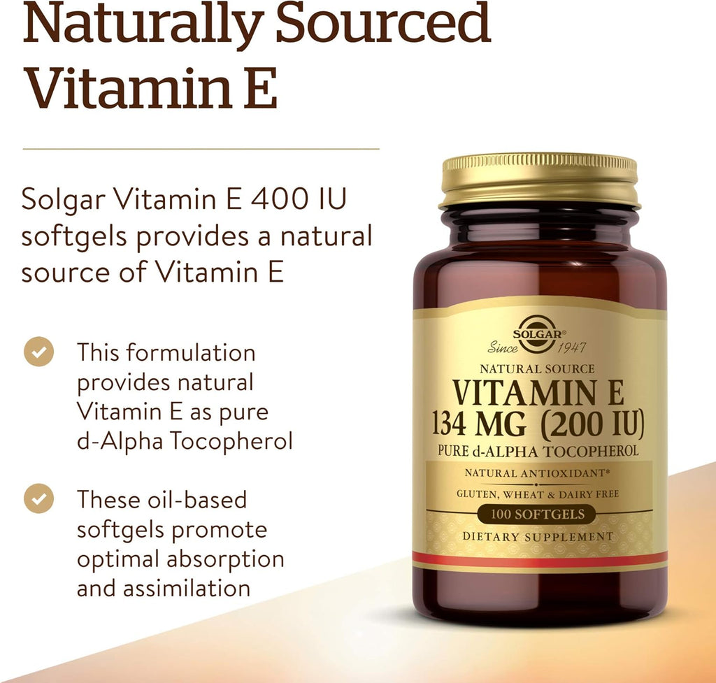 Solgar Vitamina E 200 UI Alfa - 100 Cápsulas Blandas Naturales