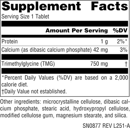 Source Naturals TMG (Trimetilglicina) - 750 mg - 120 Comprimidos Vegetarianos – Image 2