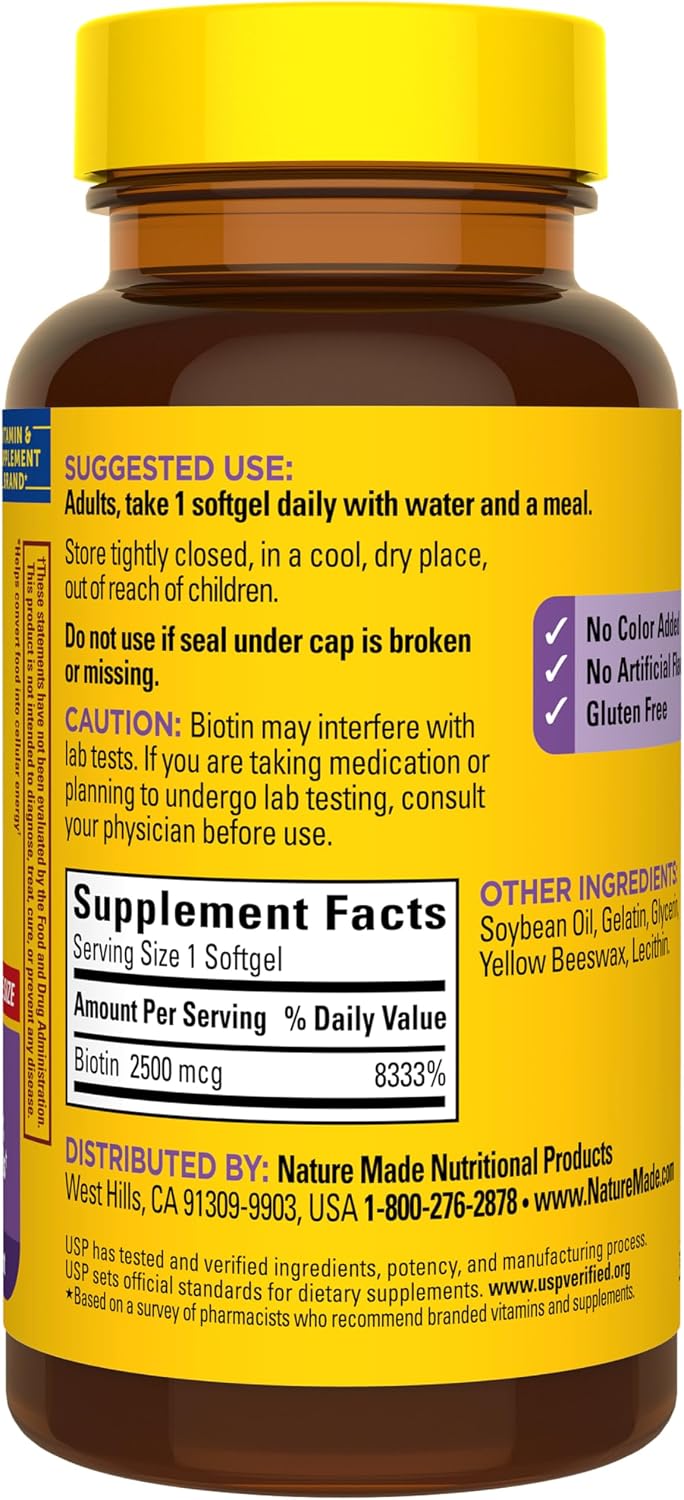 Nature Made Biotina 2500 mcg Máxima Potencia - 150 Cápsulas Blandas