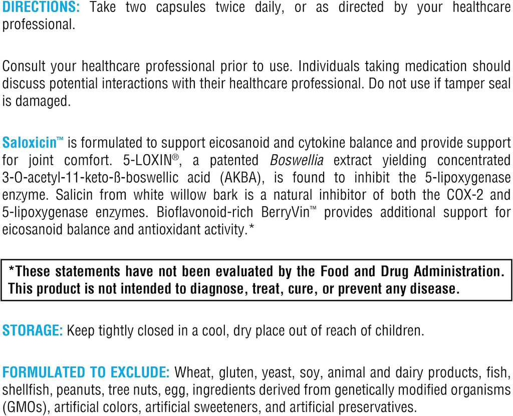 XYMOGEN Saloxicin - Suplemento de apoyo antioxidante con extracto de semilla de uva, granada y arándano, corteza de sauce blanco y boswellia - 120 cápsulas