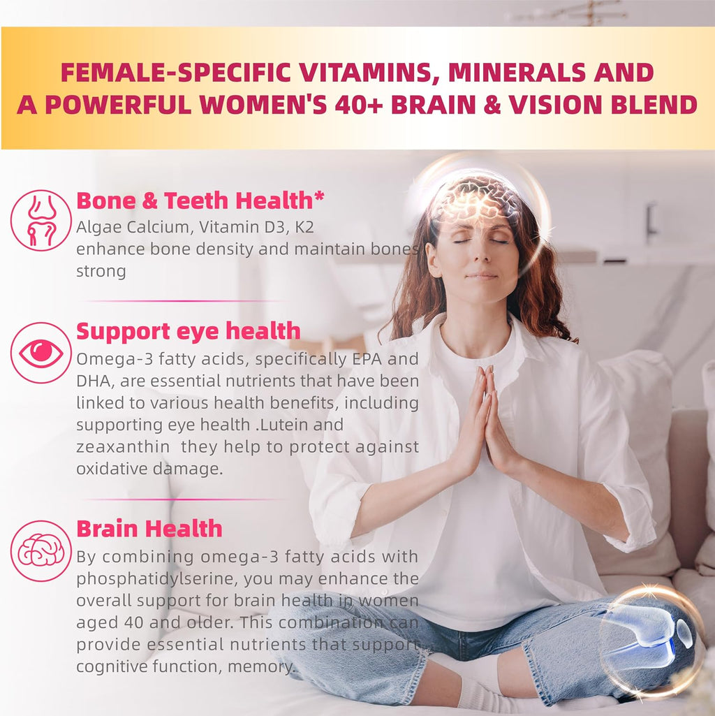 Multivitamínico para Mujeres 40+ con Omega-3, Hierro y Complejo B - Gomitas Veganas Sin Azúcar - 60 Unidades