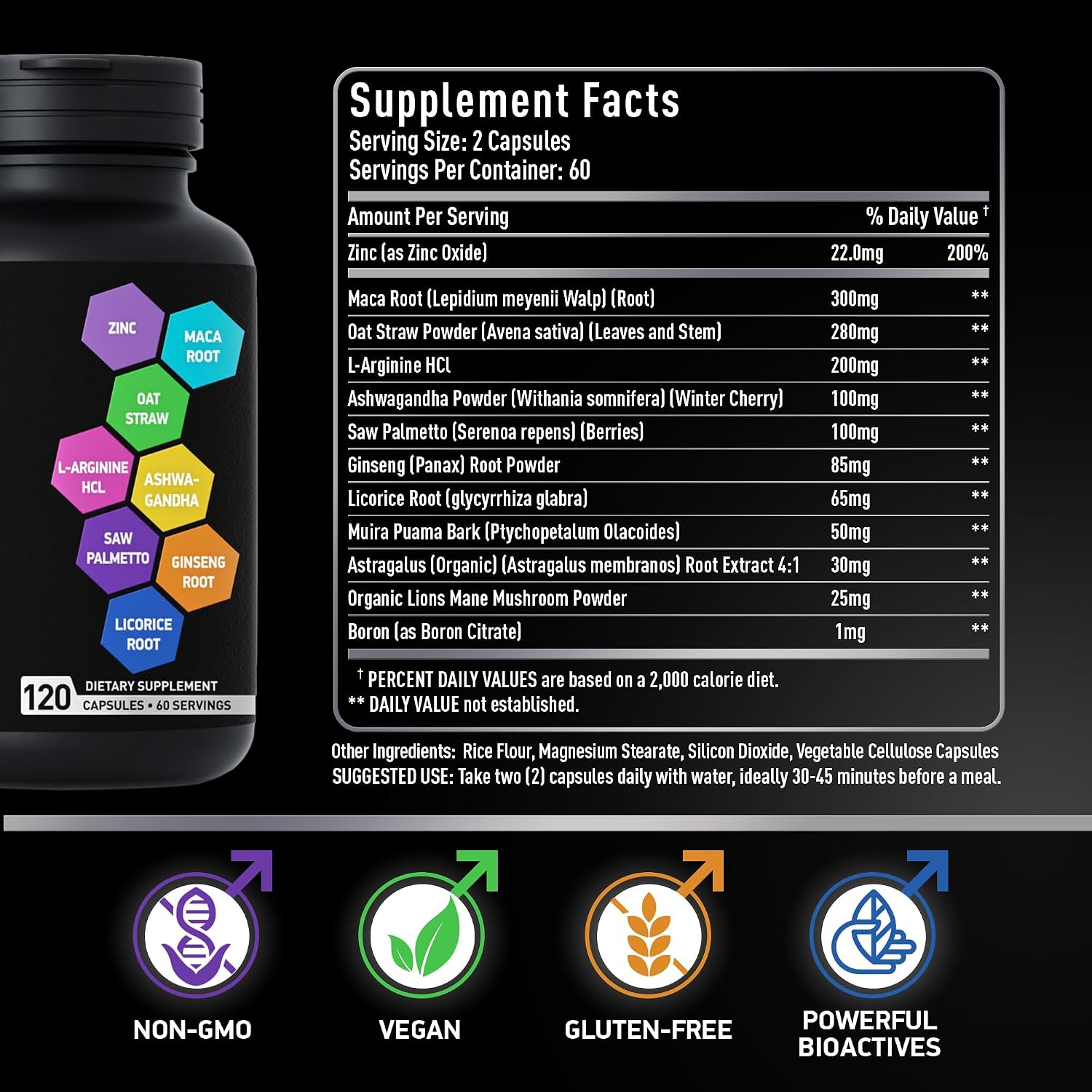 Suplemento de Fertilidad Masculina con Zinc, Maca, Ashwagandha y L-Arginina - 120 Cápsulas