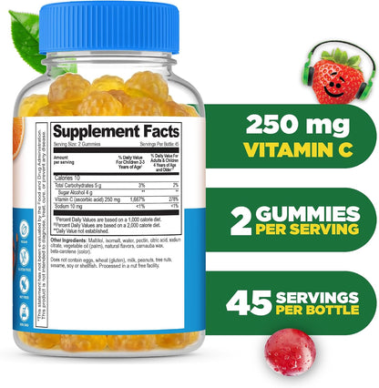 Lifeable Vitamina C para Niños Sin Azúcar – 250 mg – Gominolas Sabor Naranja – 90 Unidades – Image 2