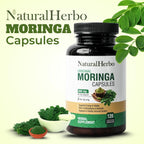 Cápsulas de Moringa Pura - Extracto de Hoja de Moringa para Energía Natural, Digestión y Bienestar Diario | Superfood Verde Vegano | 120 Cápsulas (800mg)