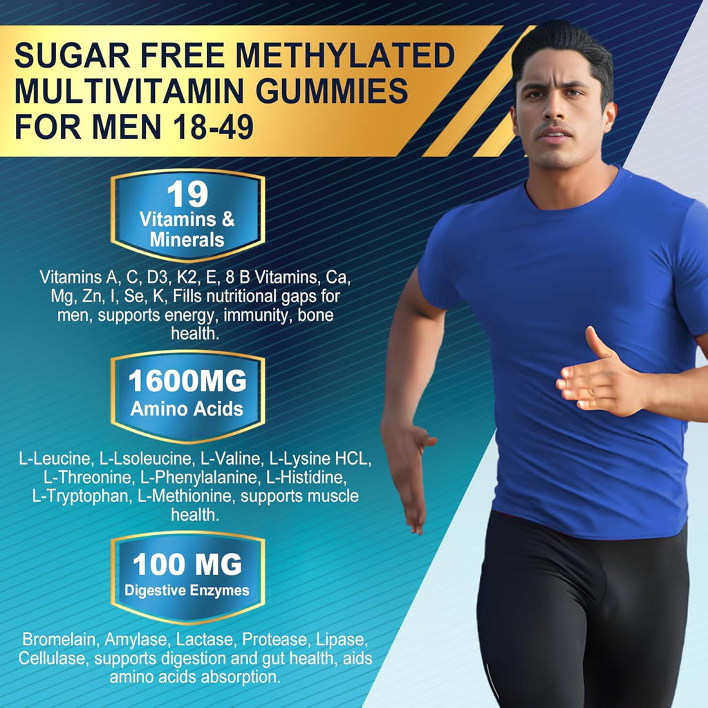 Multivitamínico Metilado para Hombres Gominolas con BCAA y Complejo B - Sin Azúcar, Vegano - 60 unidades