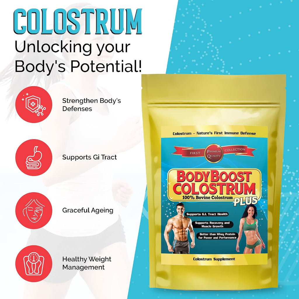 BodyBoost Colostrum Whole – Colostrum Bovino 100% en Polvo, Inmunoglobulinas y Lactoferrina, de Pasto, Salud Intestinal e Inmune, 227 g