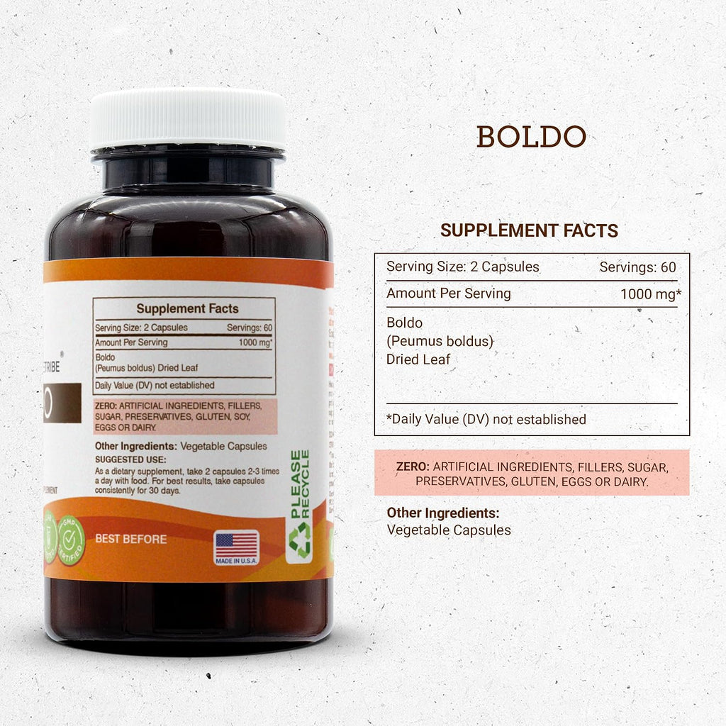 Secrets of the Tribe Boldo 120 Cápsulas, 1000 mg, Hoja Seca de Boldo (Peumus boldus)
