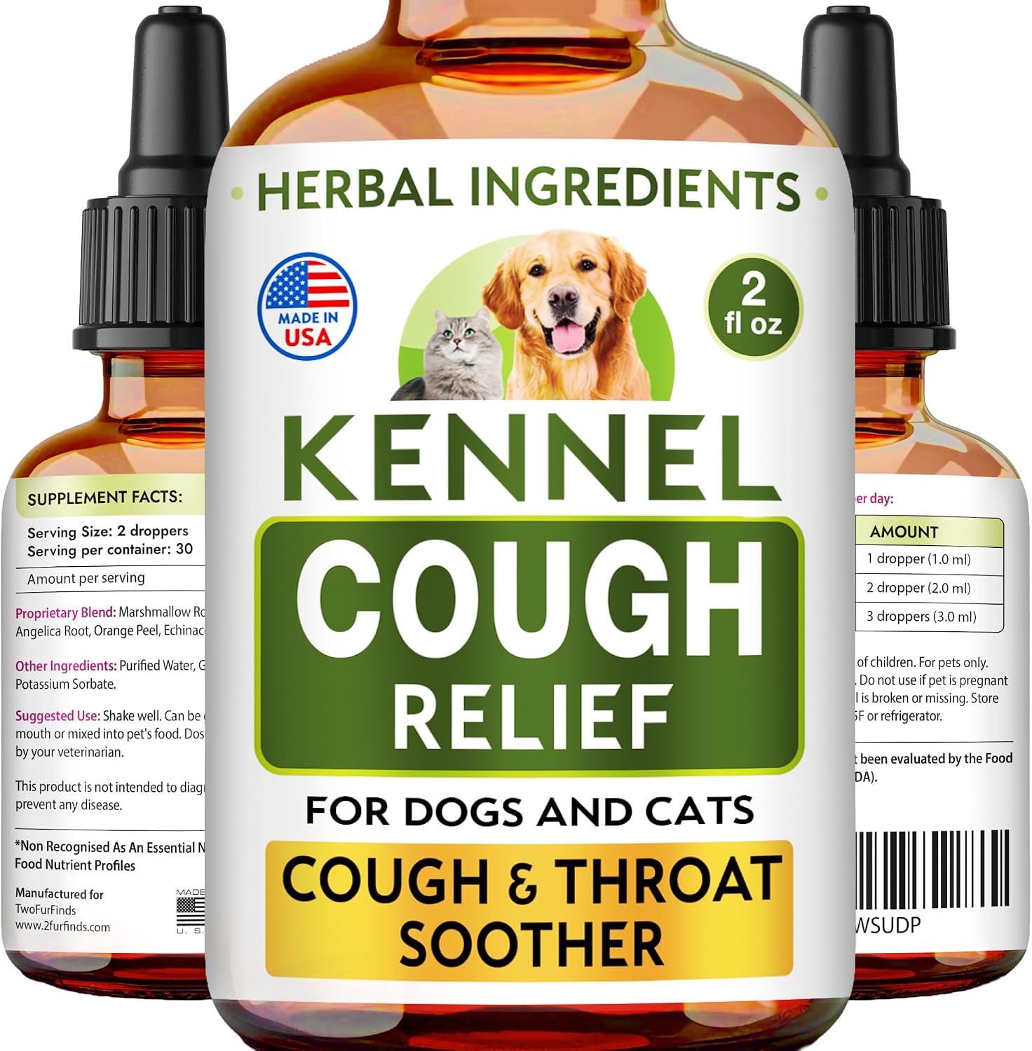 Kennel Cough Treatment para Perros y Gatos - Alivio de la Tos - Gotas Herbales - 60 ml