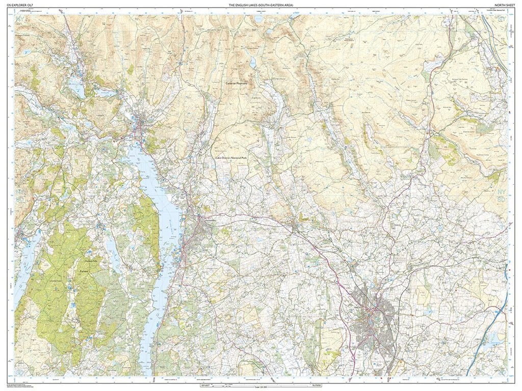 Mapa de exploración OS del Distrito de los Lagos OL7 La zona sureste de los Lagos ingleses: Windermere, Kendal y Silverdale