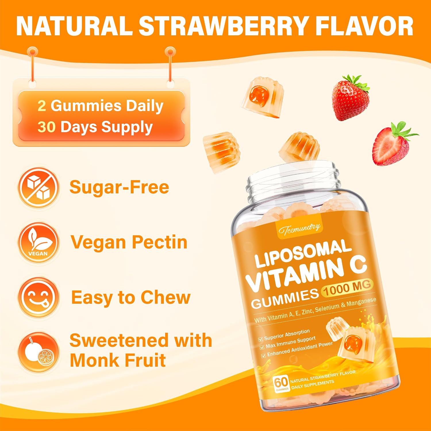 Gomitas de Vitamina C Liposomal 1000 mg para Adultos con Zinc, Saúco, Vitaminas A y E