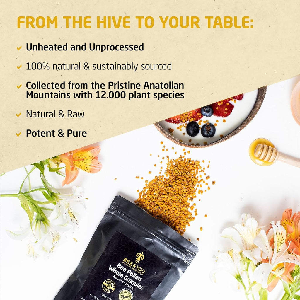 Bee and You - Gránulos de Polen de Abeja 100% Natural y Crudo (2 Paquetes de 5 oz)
