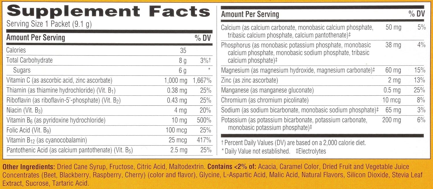 Emergen-C Frambuesa 1000 mg - Vitamina C Efervescente, Pack de 3 x 30 Sobres