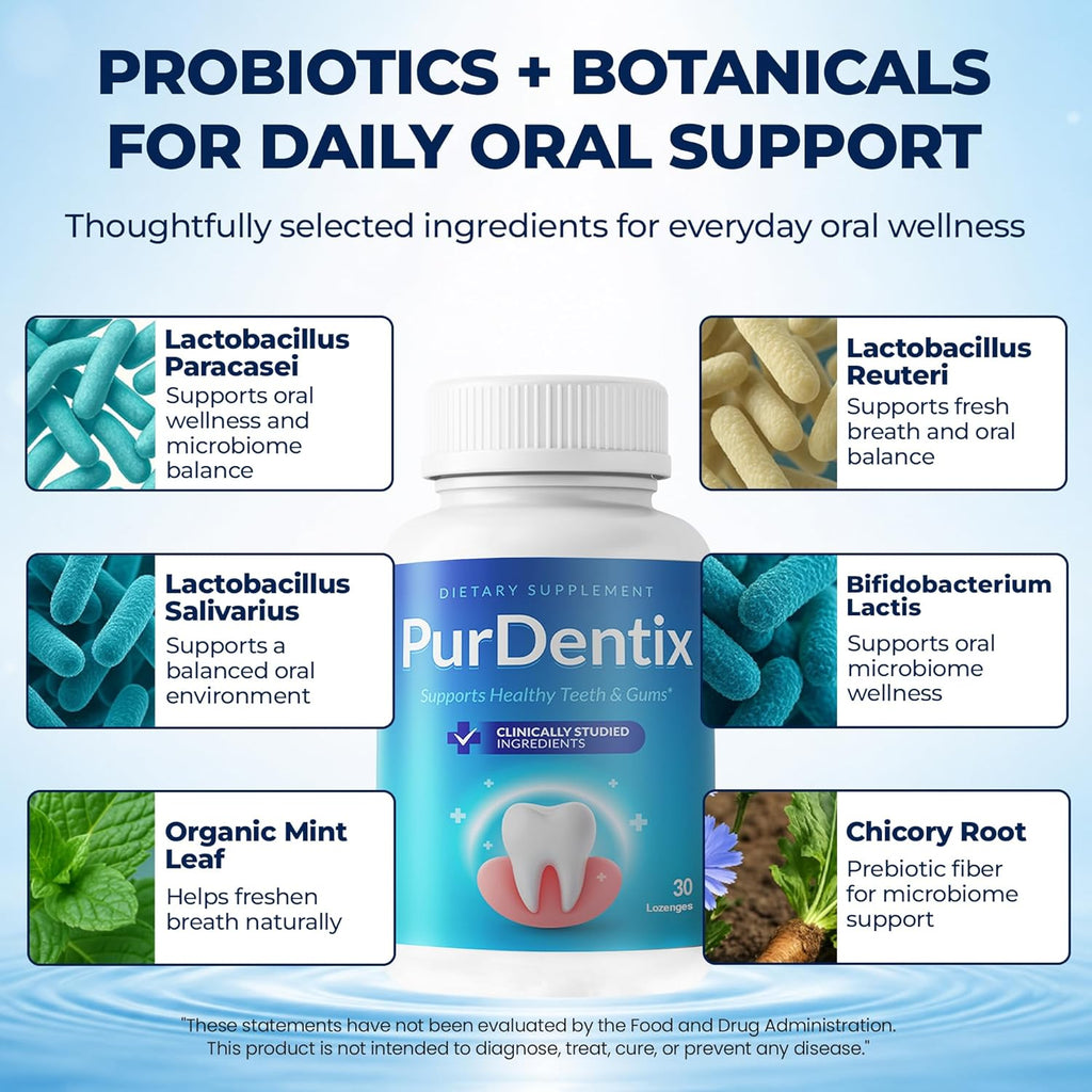 PurDentix Probiótico Oral – Fórmula de 4 Cepas para Encías y Dientes Saludables – 180 Comprimidos Masticables