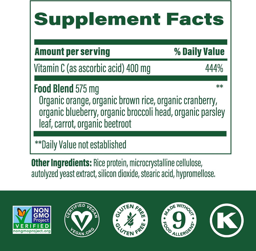 MegaFood Ultra C 400 mg - 90 Comprimidos - Suplemento de Vitamina C Vegano con Alimentos Reales