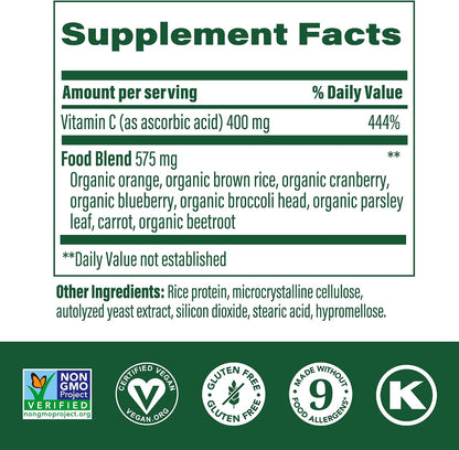 MegaFood Ultra C 400 mg - 90 Comprimidos - Suplemento de Vitamina C Vegano con Alimentos Reales – Image 2