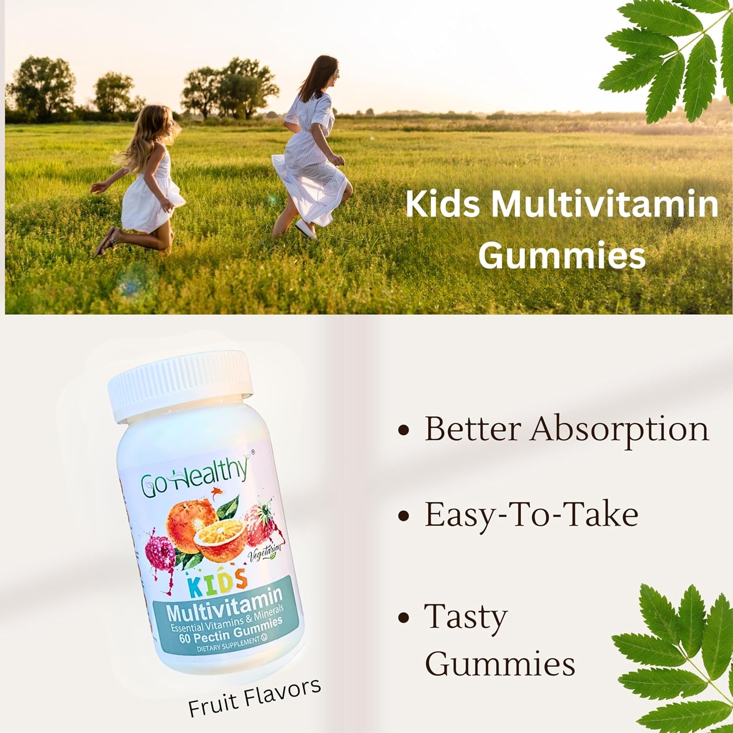 Go Healthy Kids Multivitamin Gummies con Vitamina C, D3 y Zinc – 30-60 porciones