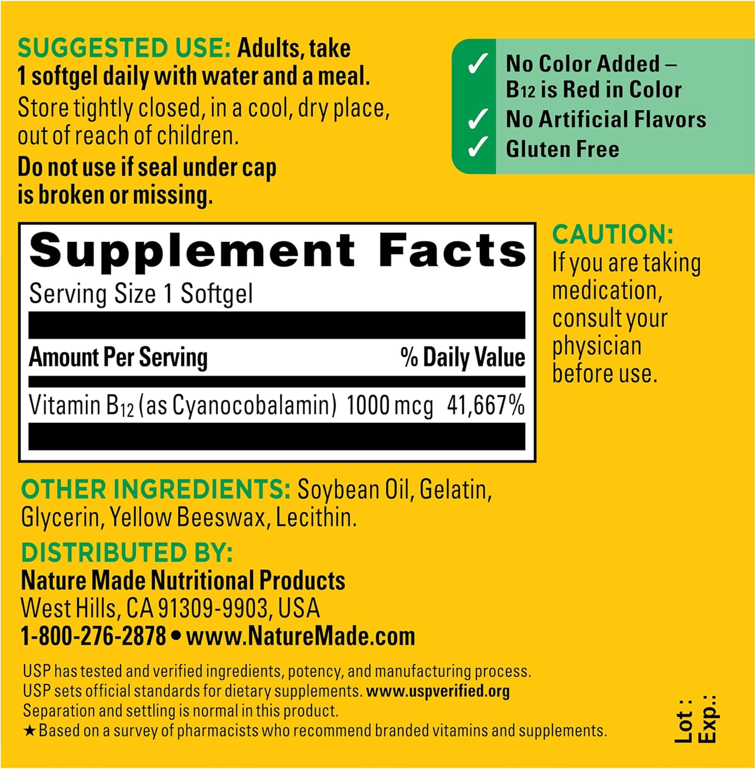 Nature Made Vitamina B12 1000 mcg, Complemento Alimenticio para el Metabolismo Energético, 90 Cápsulas Blandas