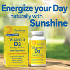 Sunshine Vitamina D3 con Vitamina K2, 2000 UI D3 + 100 mcg K2, 60 Comprimidos