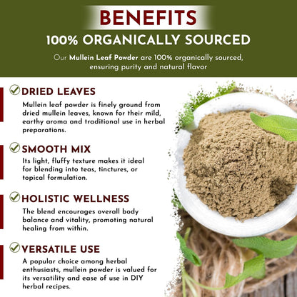 Organic Way Polvo de Hoja de Gordolobo (Verbascum thapsus) - Cosecha Silvestre Europea | Orgánico y Kosher | Vegano, No OGM – Image 3