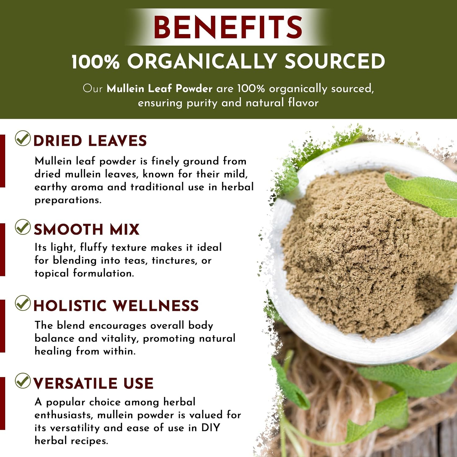 Organic Way Polvo de Hoja de Gordolobo (Verbascum thapsus) - Cosecha Silvestre Europea | Certificado Orgánico y Kosher | Vegano, No GMO y Sin Gluten | USDA Certificado | Origen Albania (56g)
