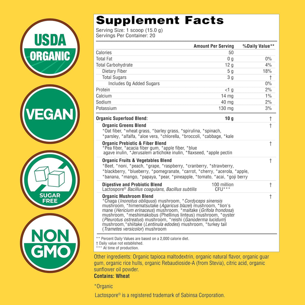 Country Farms Super Greens Apple Banana – Mezcla ecológica en polvo, 40 raciones (2 envases)