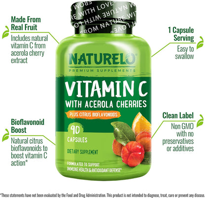 NATURELO Vitamina C con Acerola Ecológica y Bioflavonoides Cítricos - 500 mg por Cápsula - 180 Cápsulas – Image 4