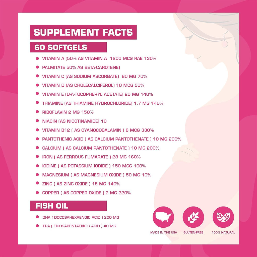 Pregnaforte 1 al Día Vitaminas Prenatales - 60 Cápsulas con Ácido Fólico y Omega 3